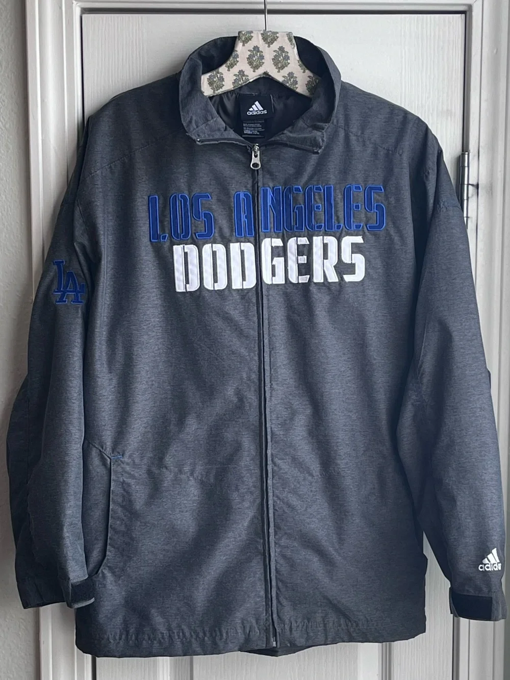 adidas Los Angeles Dodgers MLB Charcoal Gray Full-Zip Performance Jacket Men’s L